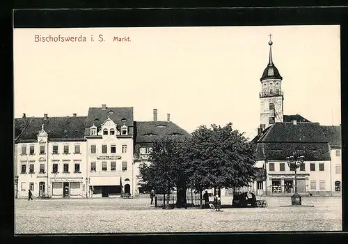 AK Bischofswerda /Sa., Partie am Markt mit Blick auf Kirche