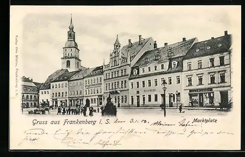 AK Frankenberg /Sa., Partie am Marktplatz mit Apotheke und Stadtbrauerei