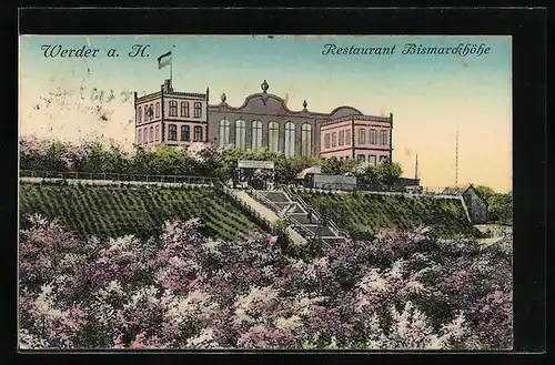AK Werder a. H. Restaurant Bismarckhöhe hinter Anlagen und Kaskadentreppe