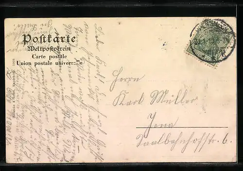 AK Pössneck, Partie in der Schleizerstrasse mit weissem Thurm