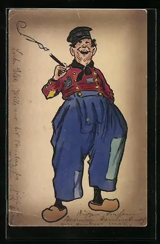 Künstler-AK M. Munk Nr. 362: Lachender Zigarrenraucher in blauer Pluderhose