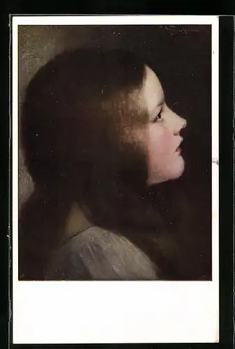Künstler-AK M. Munk Nr. 707: Seitenportrait eines Mädchens mit glatten Haaren