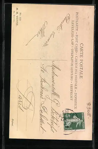 Künstler-AK M. Munk Nr. 352: Junge Dame mit Blumen im langen Haar