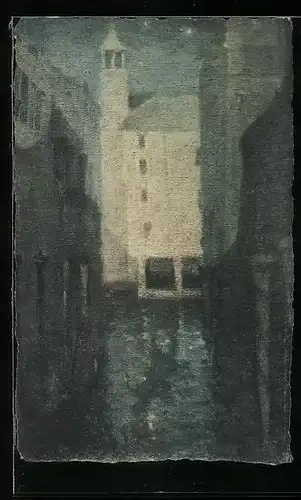 Künstler-AK M. Munk Nr. 871: Uferpartie in der Stadt