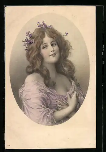 Künstler-AK M. Munk Nr. 718: Junge Dame mit Blüten im Haar