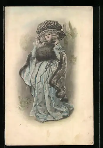 Künstler-AK M. Munk Nr. 720: Dame im Kleid mit Muff