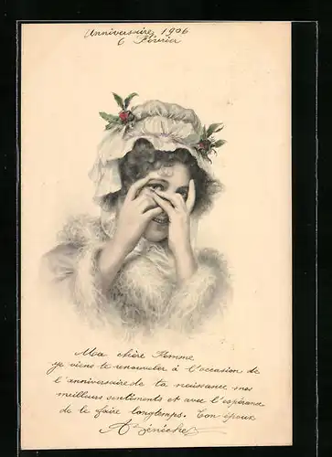 Künstler-AK M. Munk Nr. 100: Dame hält sich die Augen zu