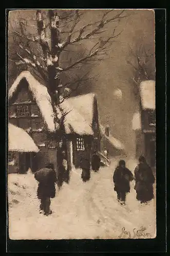 Künstler-AK M. Munk Nr. 781: Dorfstrasse mit Schnee