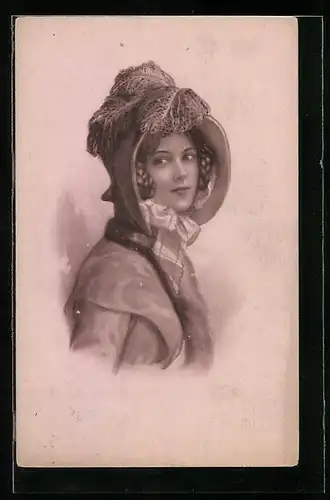 Künstler-AK M. Munk Nr. 894: Dame in winterlicher Kleidung mit Schal