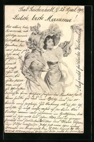 Künstler-AK M. Munk Nr. : Zwei hübsche Damen im Kleid mit Haube