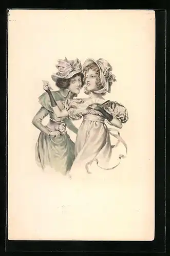 Künstler-AK M. Munk Nr. : Zwei junge Damen in eleganten Kleidern