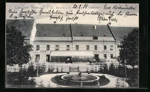 AK Neumarkt, Ceipek-Park mit Hotel Hinker aus der Vogelschau