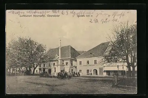 AK Neumarkt, Ortspartie mit Mariensäule und Haus Roman Gretler
