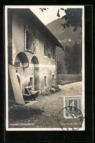 AK Tragöss, Partie am Etschmoarhof, mit Tragösserin