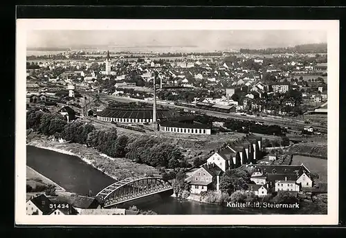 AK Knittelfeld, Teilansicht mit Brücke aus der Vogelschau