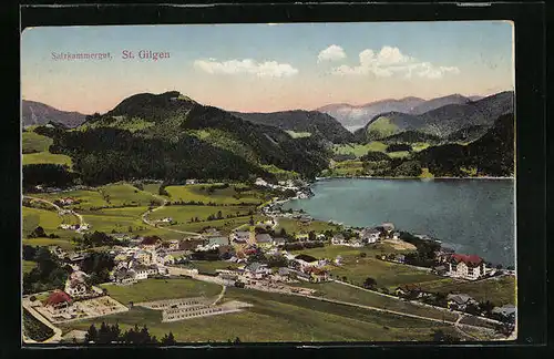 AK St. Gilgen, Ortsansicht mit Berglandschaft