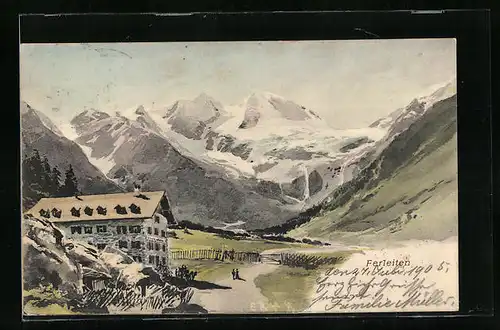 Künstler-AK Ferleiten, Landschaft mit Blick auf die Berge