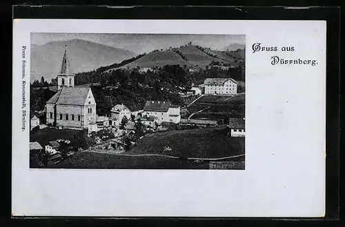 AK Dürrnberg, Häuser und Landschaft aus der Vogelschau