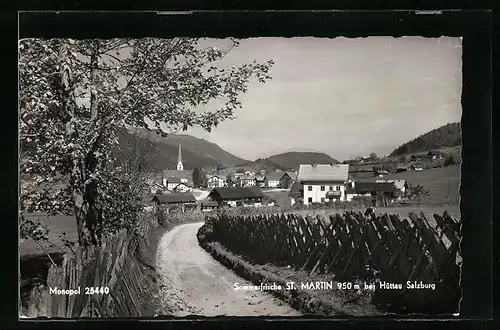 AK St. Martin bei Hüttau, Häuserpartie mit Kirche
