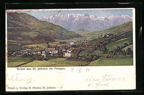 AK St. Johann im Pongau, Ortsansicht mit Bergpanorama