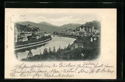 AK Salzburg, Flusspartie Stadt und Brücke