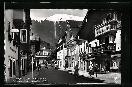 AK Zell am See, Seegasse mit Schmittenhöhe