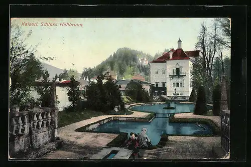 AK Hellbrunn, Kaiserliches Schloss, Hof mit Bassin