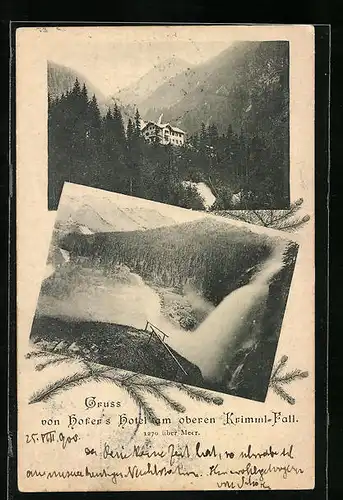 AK Krimml, Hofers Hotel am oberen Krimml-Fall im Winter