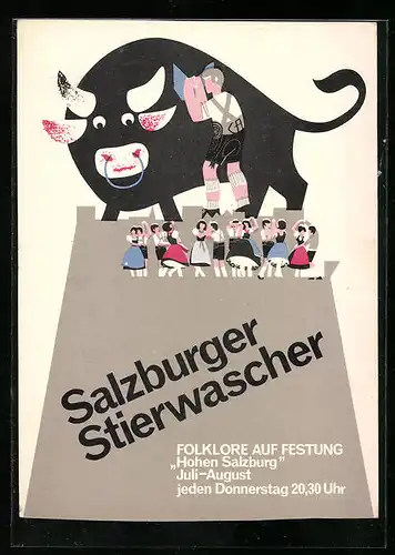 AK Salzburg, Werbung für Salzburger Stierwascher, Folkloreveranstaltung auf der Festung Hohen-Salzburg