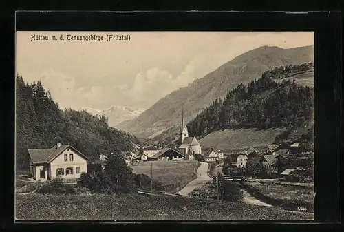 AK Hüttau, Ortsansicht mit dem Tennengebirge