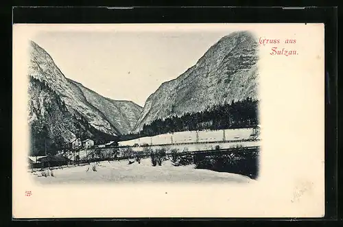 AK Sulzau, Blick auf den Ort und die Berge