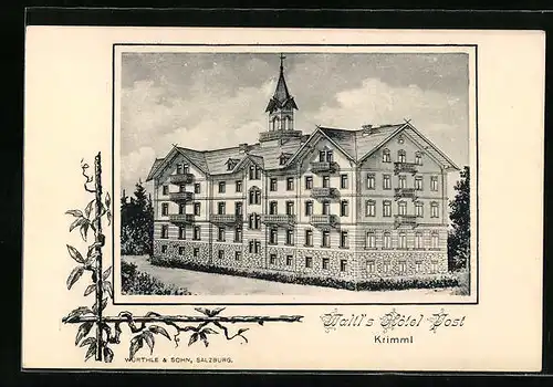 Künstler-AK Krimml, Waltl's Hotel Post