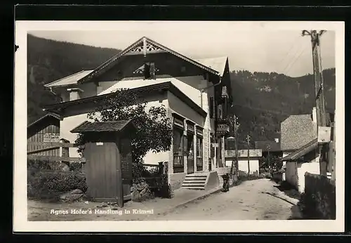 AK Krimml, Strassenpartie mit Agnes Hofer's Handlung
