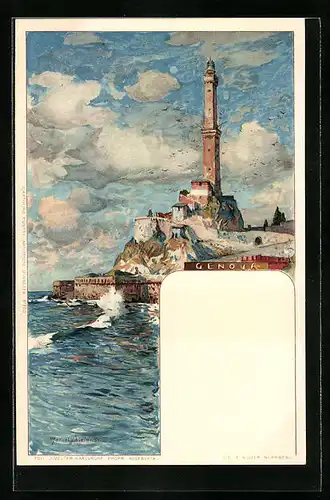 Künstler-AK Manuel Wielandt: Genova, Leuchtturm