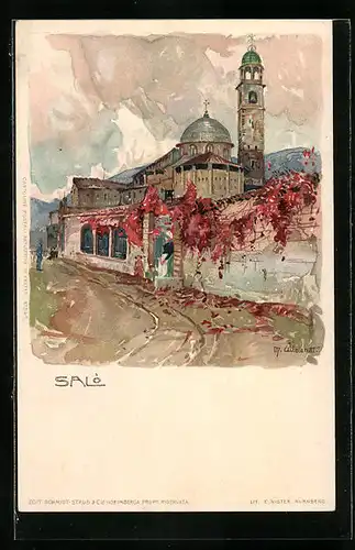 Künstler-AK Manuel Wielandt: Salò, Ortspartie mit Kirche