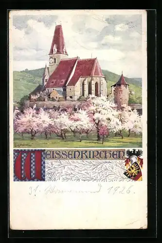 Künstler-AK Richard Assmann: Weissenkirchen, Ortspartie mit Kirche