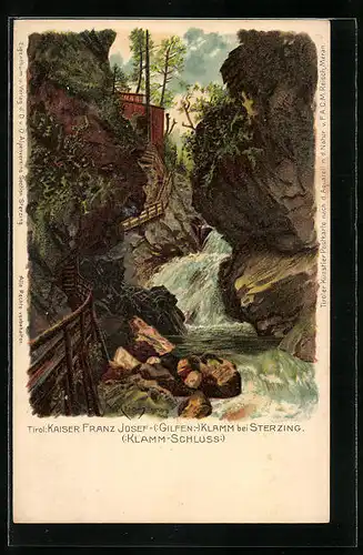 Künstler-AK F.A.C.M. Reisch: Sterzing, Kaiser Franz Josef-Gilfen-Klamm