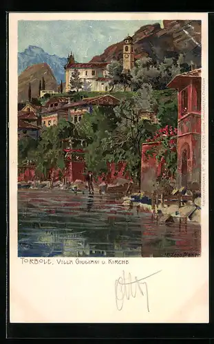 Künstler-AK Zeno Diemer: Torbole, Villa Giuliani und Kirche