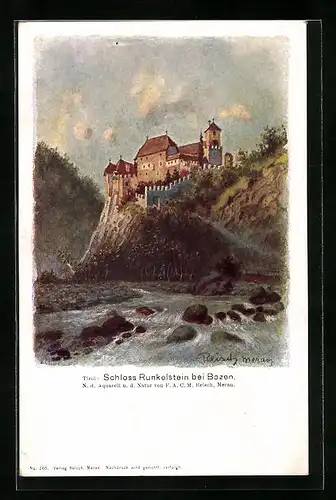 Künstler-AK F.A.C.M. Reisch: Bozen, Schloss Runkelstein aus der Ferne