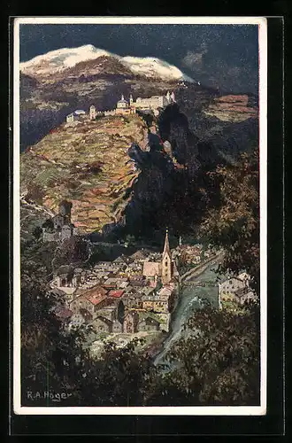 Künstler-AK Rudolf Alfred Höger: Chiusa, Gesamtansicht aus der Vogelschau