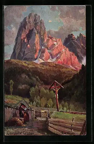 Künstler-AK Rudolf Alfred Höger: Gröden, Blick zum Langkofel