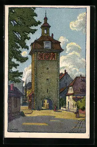 Künstler-AK sign. J. Nohl: Schaffhausen, Strassenpartie am Schwabentor