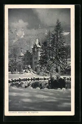 AK Glarus, Bahnhof im Winter