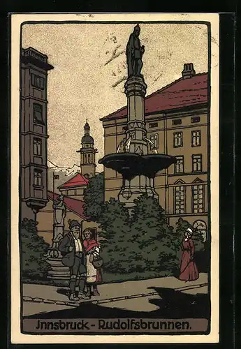 Steindruck-AK Innsbruck, Partie am Rudolfsbrunnen