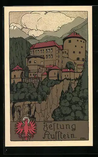 Steindruck-AK Kufstein, Blick auf die Festung