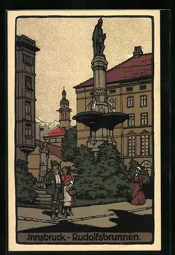Steindruck-AK Innsbruck, Partie am Rudolfsbrunnen