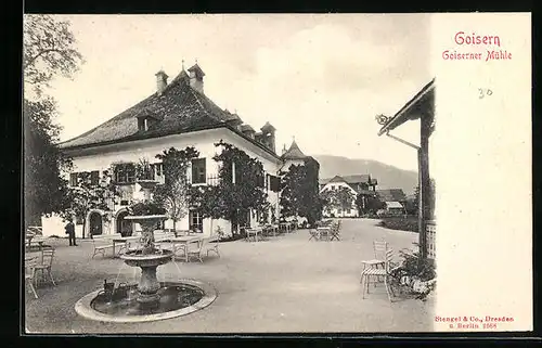 AK Goisern, Goiserner Mühle mit Brunnen