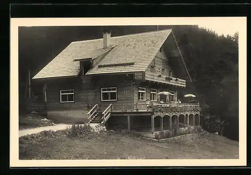 AK Gosau, Gasthaus Dachsteinblick mit Terrasse