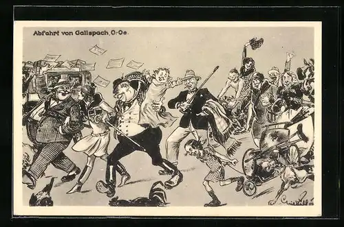 AK Gallspach, Abfahrt, Auto und Hund