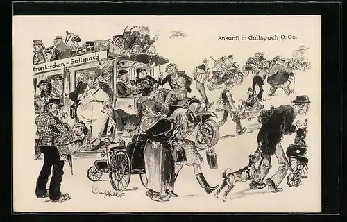 AK Gallspach, Ankunft der Gesellschaft, Auto und Hund